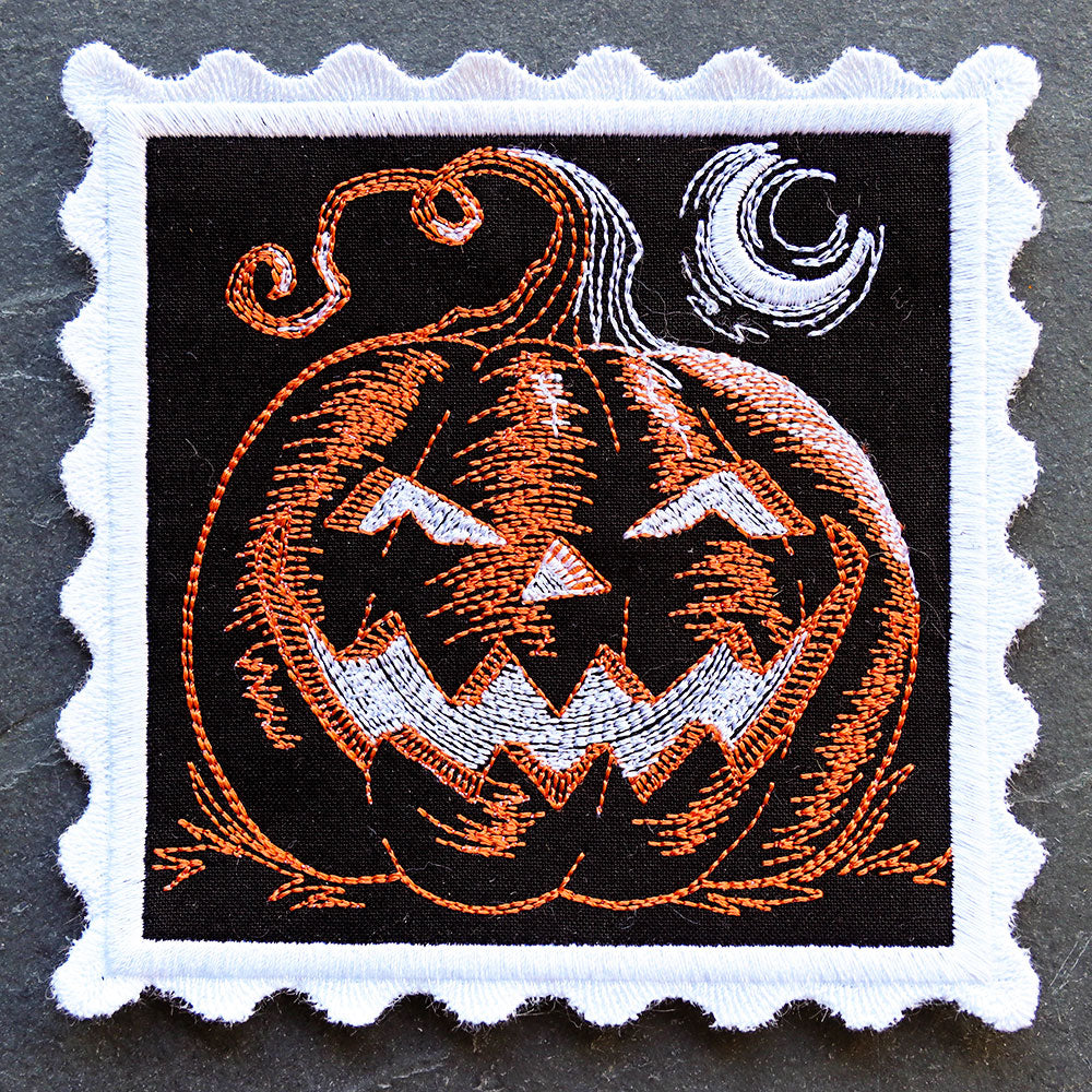 Retro Halloween Stamp Coaster - Jack o' Lantern (In-the-Hoop)