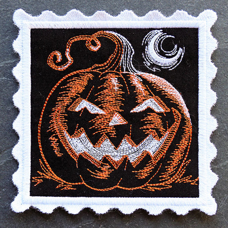 Retro Halloween Stamp Coaster - Jack o' Lantern (In-the-Hoop)