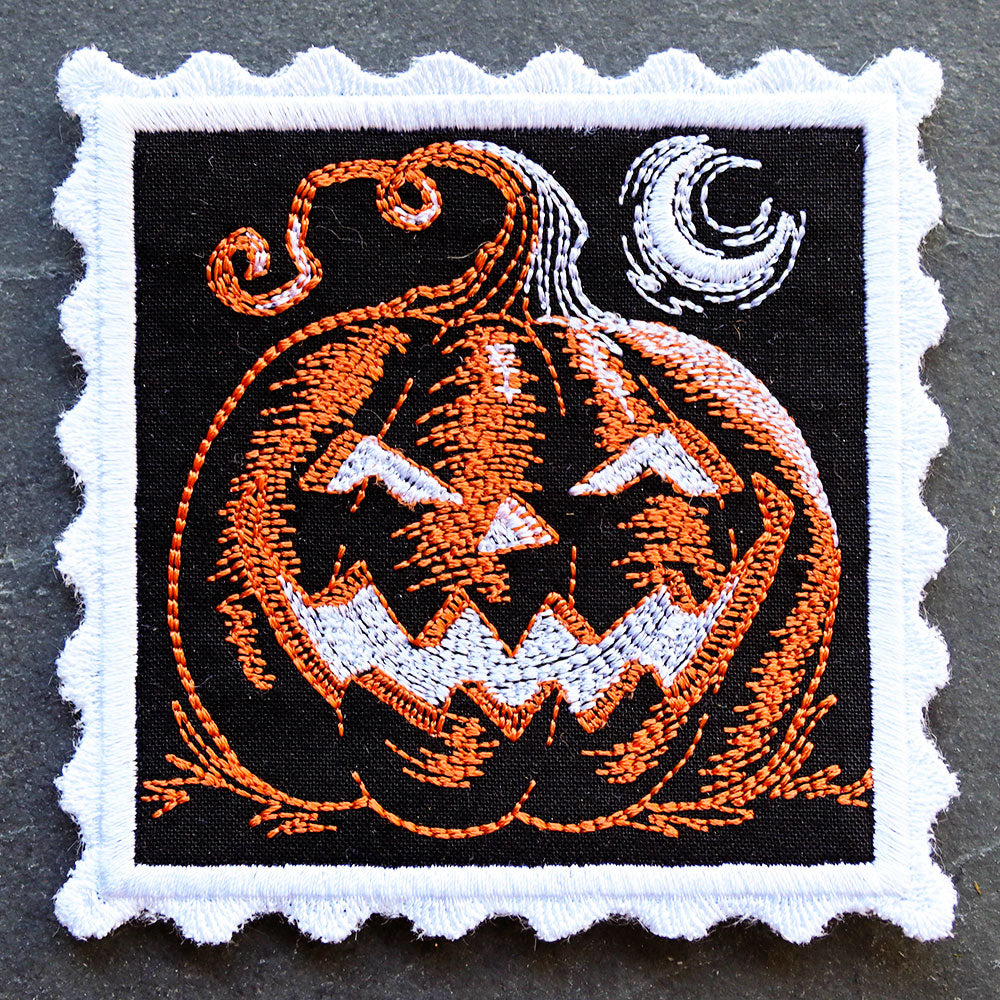 Retro Halloween Stamp Coaster - Jack o' Lantern (In-the-Hoop)