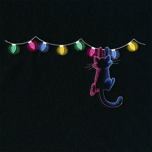 Hanging On Christmas Lights Cat