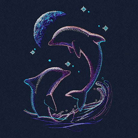 Under the Crescent Moon Leaping Dolphins