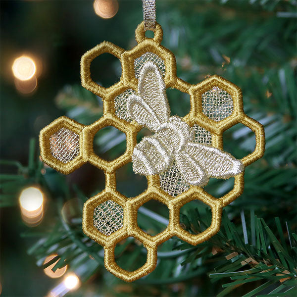 Bee Merry Honeycomb Ornament (Lace)