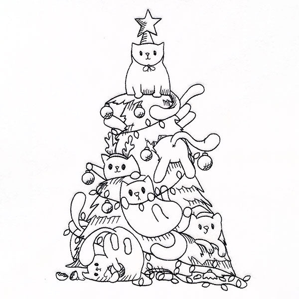 Merry Mischief Christmas Tree Cats Etching