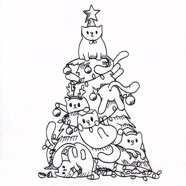 Merry Mischief Christmas Tree Cats Etching