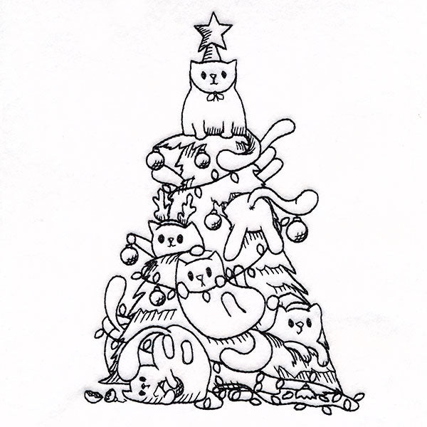 Merry Mischief Christmas Tree Cats Etching