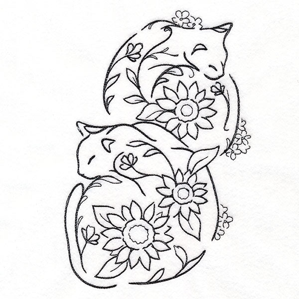 Floral Feline - Curled Up Kitties