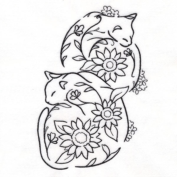 Floral Feline - Curled Up Kitties