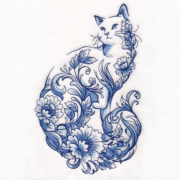 Delft Blue Floral Cat