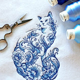 Delft Blue Floral Cat