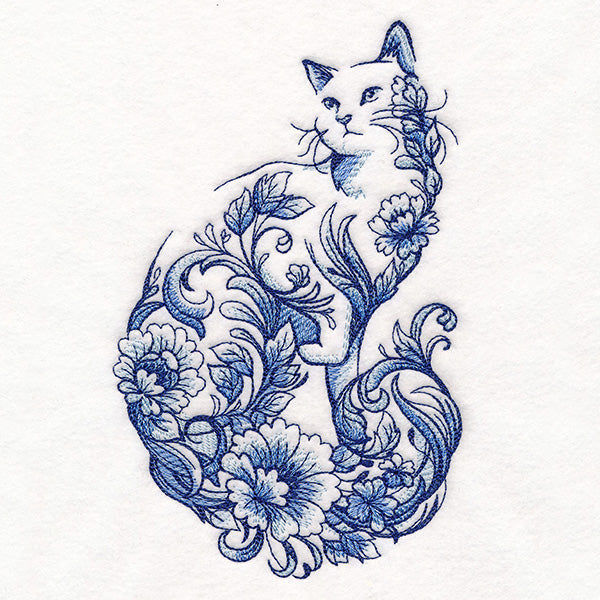 Delft Blue Floral Cat