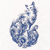Delft Blue Floral Cat