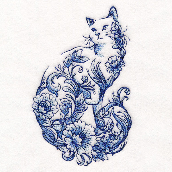 Delft Blue Floral Cat