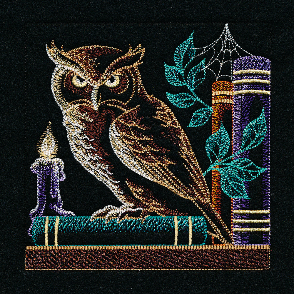 ファンデーション Owl Build a Halloween Bookshelf Scene - Owl and Candle – Urban Threads