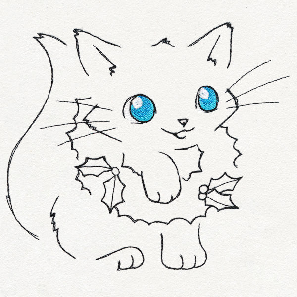 Meowy Christmas Cat with Wreath