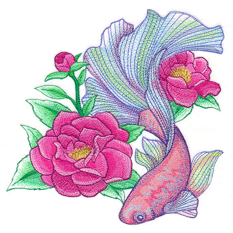 Iridescent Betta with Flowers