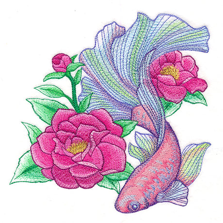 Iridescent Betta with Flowers