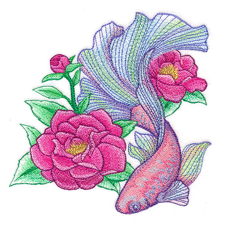 Iridescent Betta with Flowers