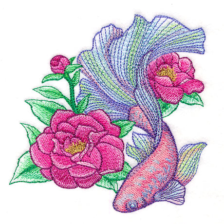 Iridescent Betta with Flowers