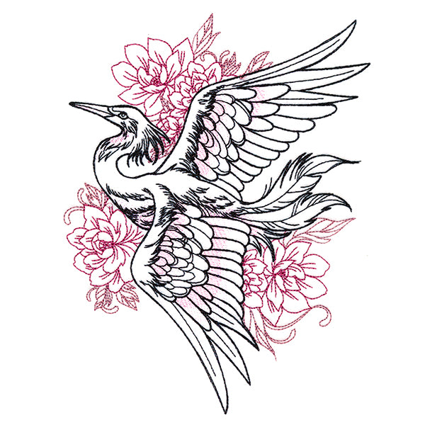 Graceful Heron and Blooms