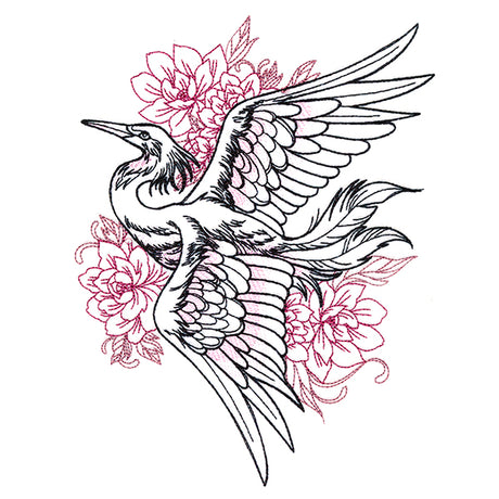 Graceful Heron and Blooms