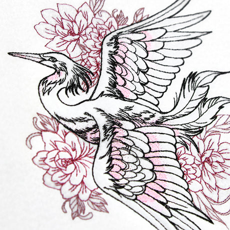 Graceful Heron and Blooms