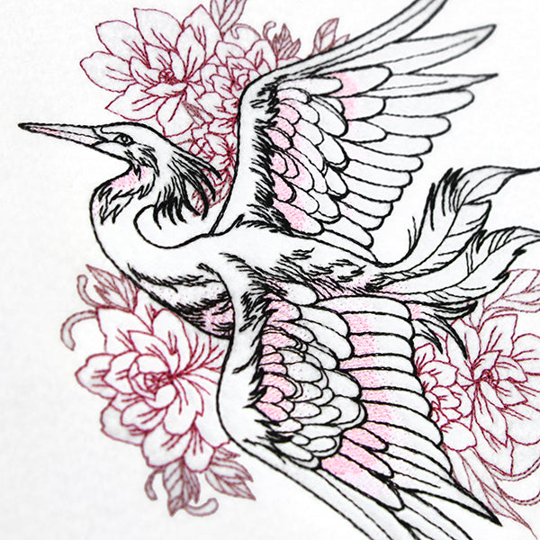 Graceful Heron and Blooms