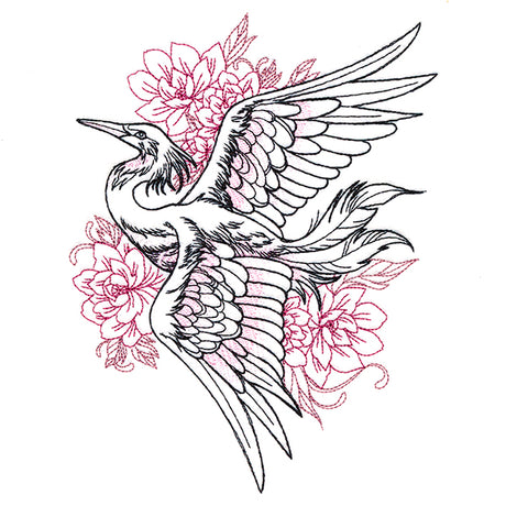 Graceful Heron and Blooms