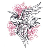 Graceful Heron and Blooms