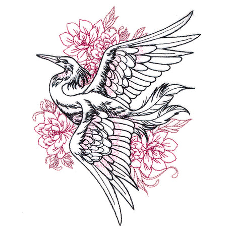 Graceful Heron and Blooms