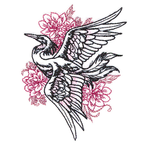 Graceful Heron and Blooms