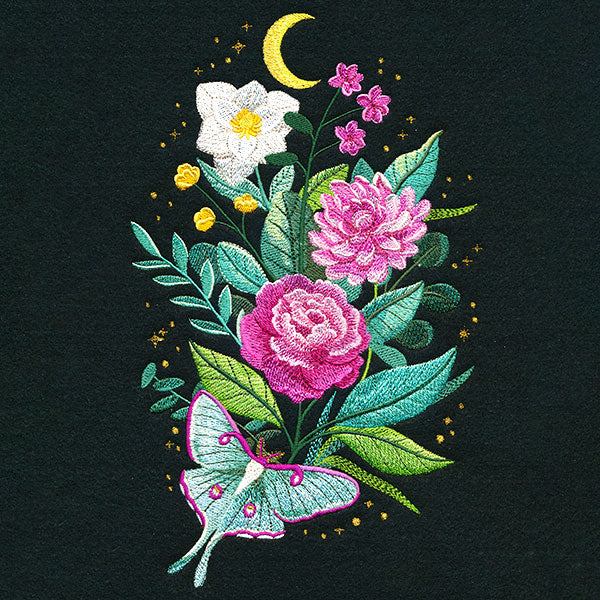 Starry Night Luna Moth & Blooms