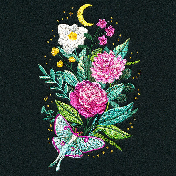 Starry Night Luna Moth & Blooms