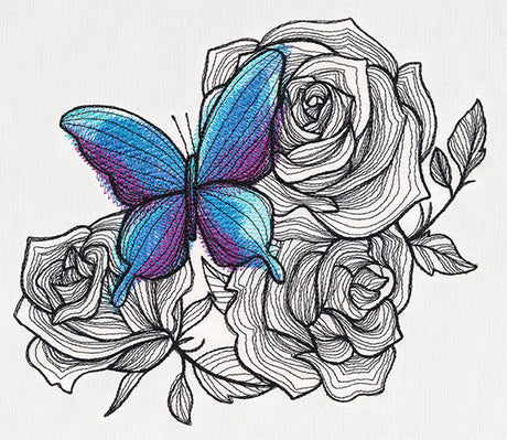 Engraved Butterfly and Roses