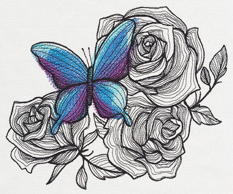 Engraved Butterfly and Roses