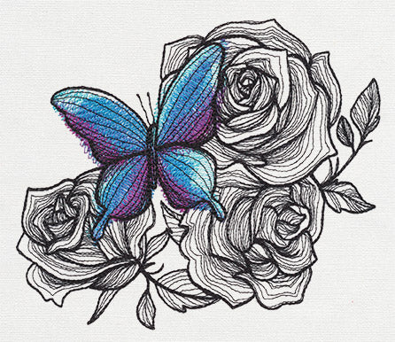 Engraved Butterfly and Roses