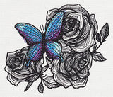 Engraved Butterfly and Roses
