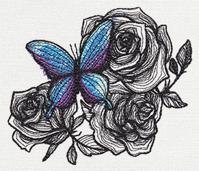 Engraved Butterfly and Roses