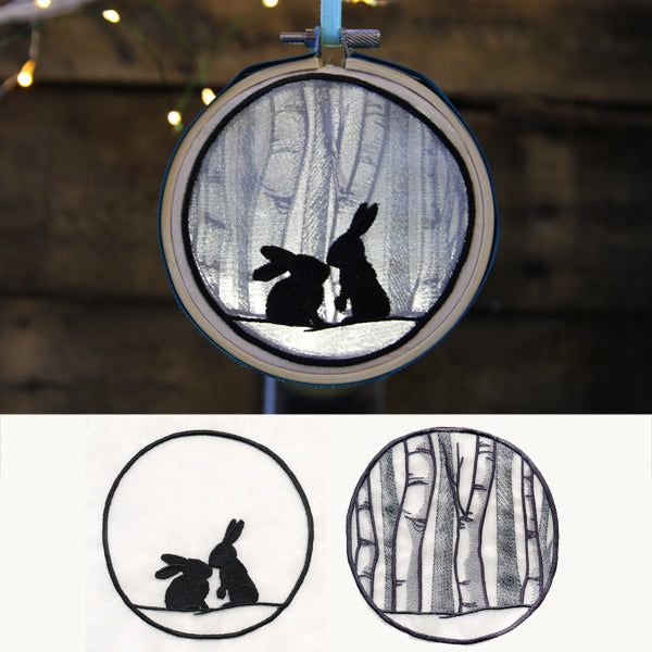 Winter Woodland Bunnies Shadowbox (Organza)
