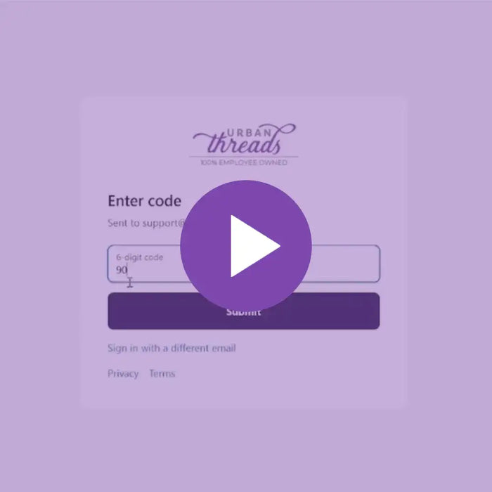 Login screen with 'Urban Threads' logo on a purple background
